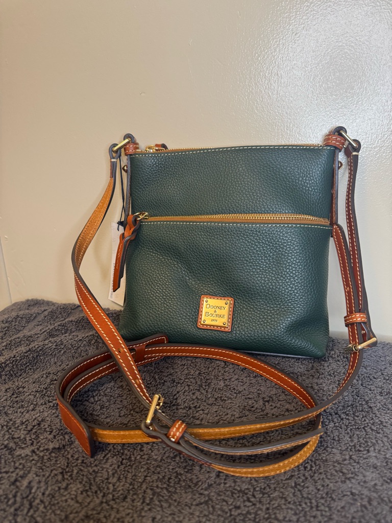 Dooney & Bourke Forest Green Pebble Grain Letter Carrier Crossbody